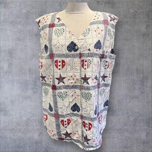 Vintage Patriotic Vest Women's L Sleeves Stars Hearts Grandmacore Americana MCW